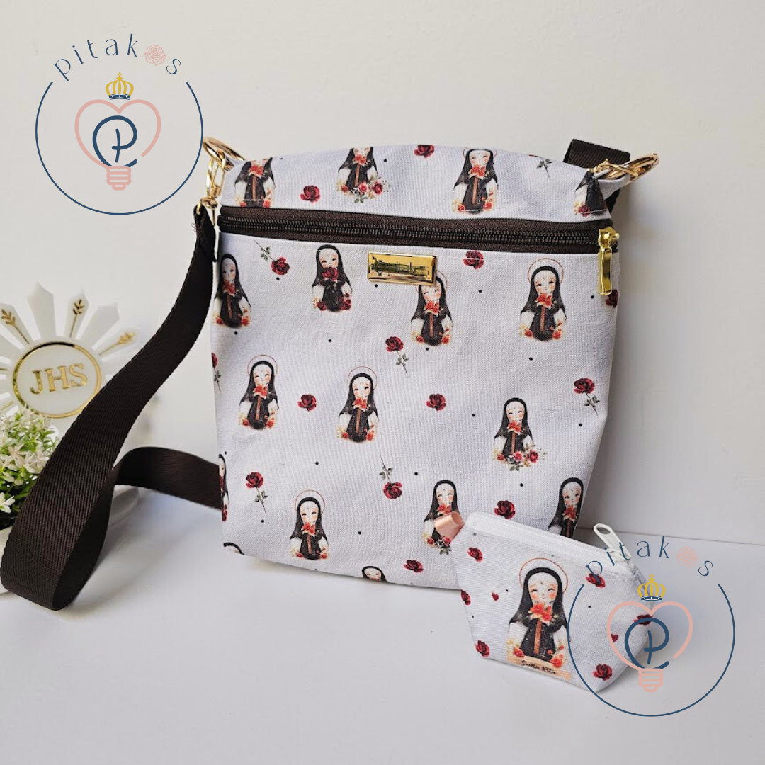 Kit bolsa tiracolo + porta terços - Santa Rita