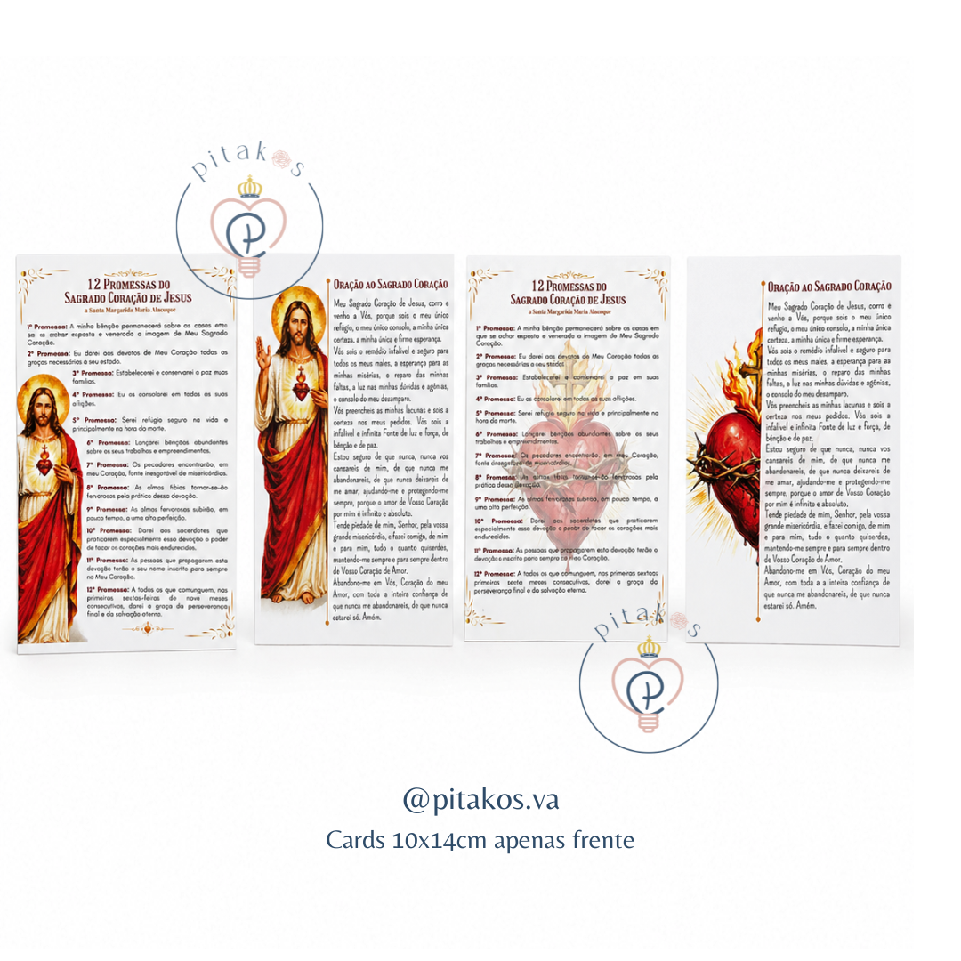 Card Católico Sagrado Coração de Jesus | Oração e 12 Promessas