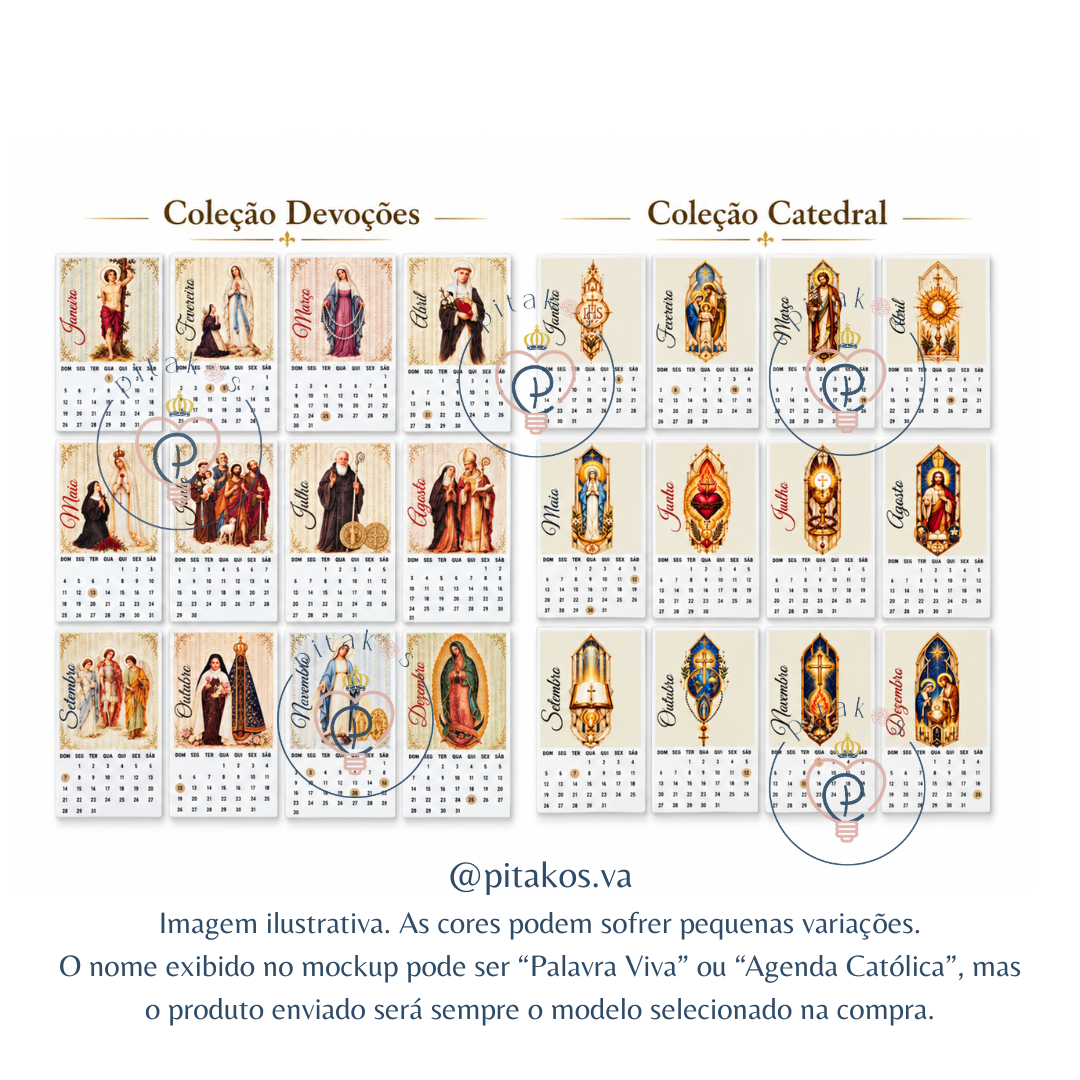 Calendário 2027 Ímã de Geladeira Católico | Coleções Catedral e Devoções | Pitakos